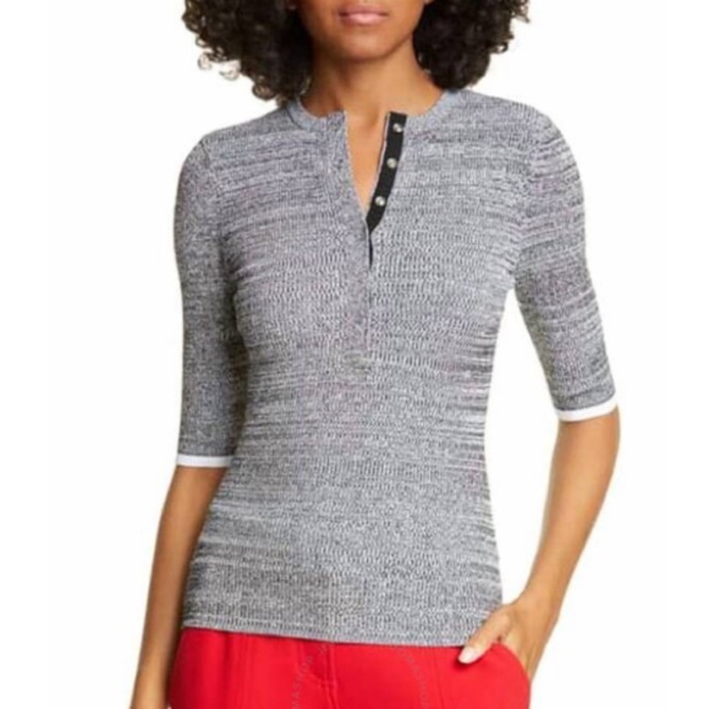 A.L.C. Sweater Knit Henley Top in Gray & White Blend Size Small NWT $298 - Picture 1 of 5